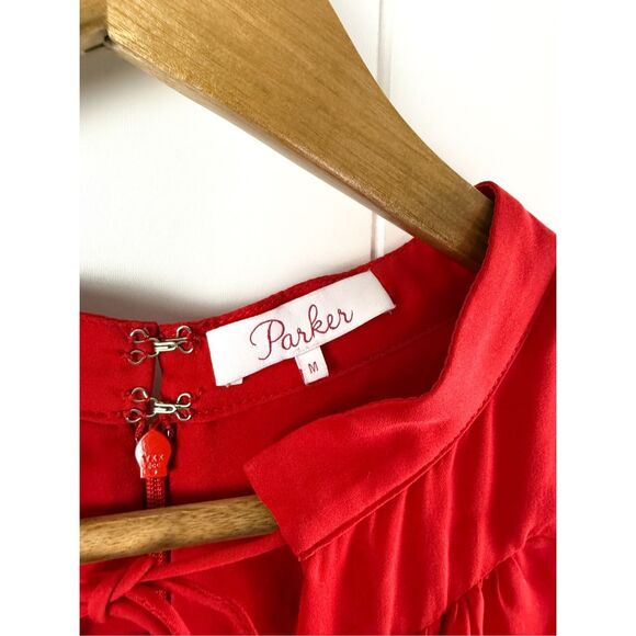 Parker Red Silk Matilda Sleeveless Tiered Dress Size M Valentines  $288 - Picture 4 of 11